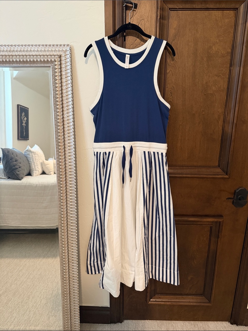 Navy & White Sleeveless Striped  Dress from Anthro